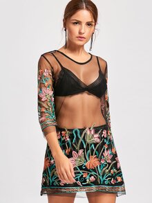 Embroidered Mesh Cover Up