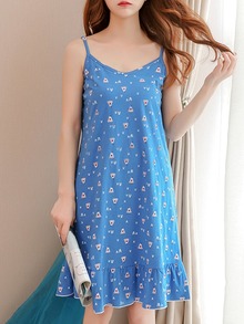 Cartoon Print Ruffle Hem Night Dress