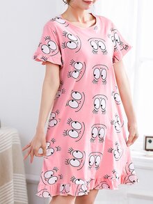 Eye Print Ruffle Hem Night Dress