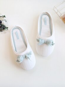 Contrast Bow Flat Slippers