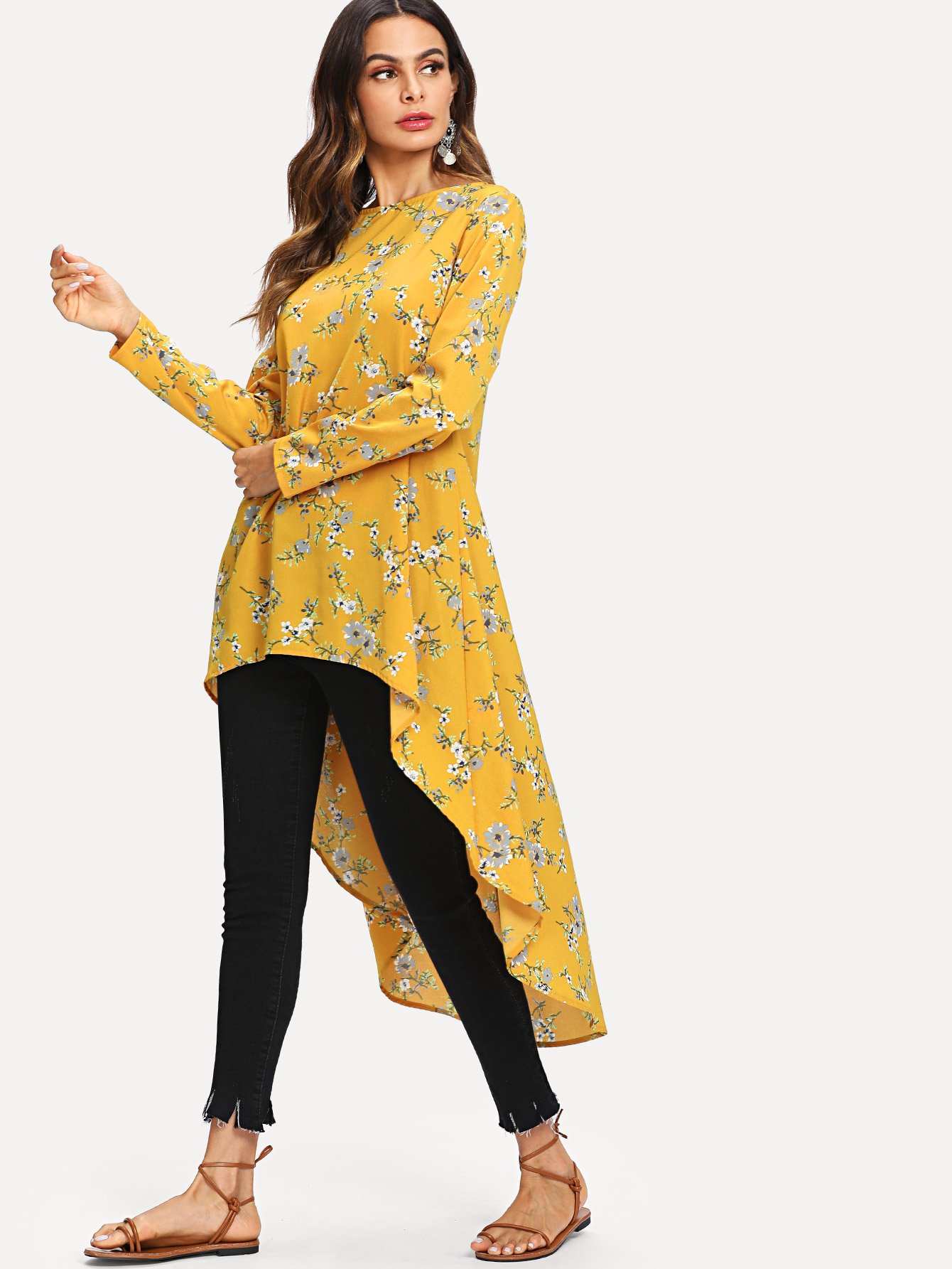 Топ длинный с принтом цветы