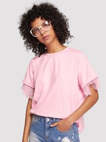 Sheer Mesh Sleeve Tee