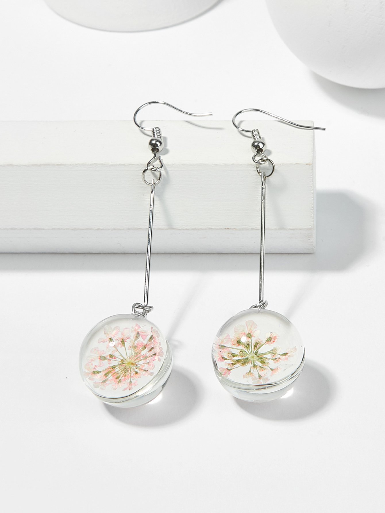 Серьги прозрачный шар кристалл цветы