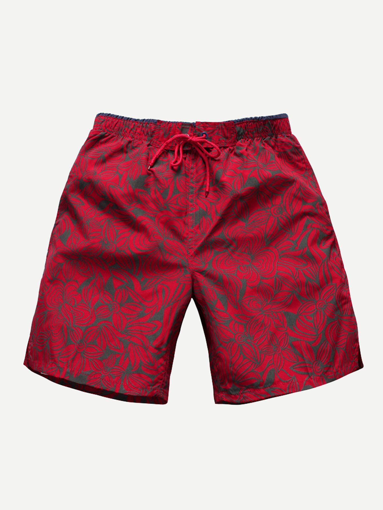 Men Drawstring Floral Print Beach Shorts fashionable tiny floral print drawstring shorts for boy