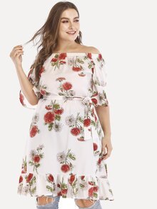 Bardot Ruffle Hem Florals Dress