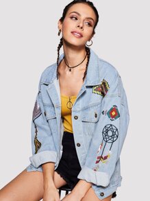 Cartoon Embroidered Denim Jacket