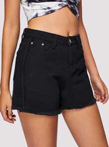 Frayed Hem Denim Shorts