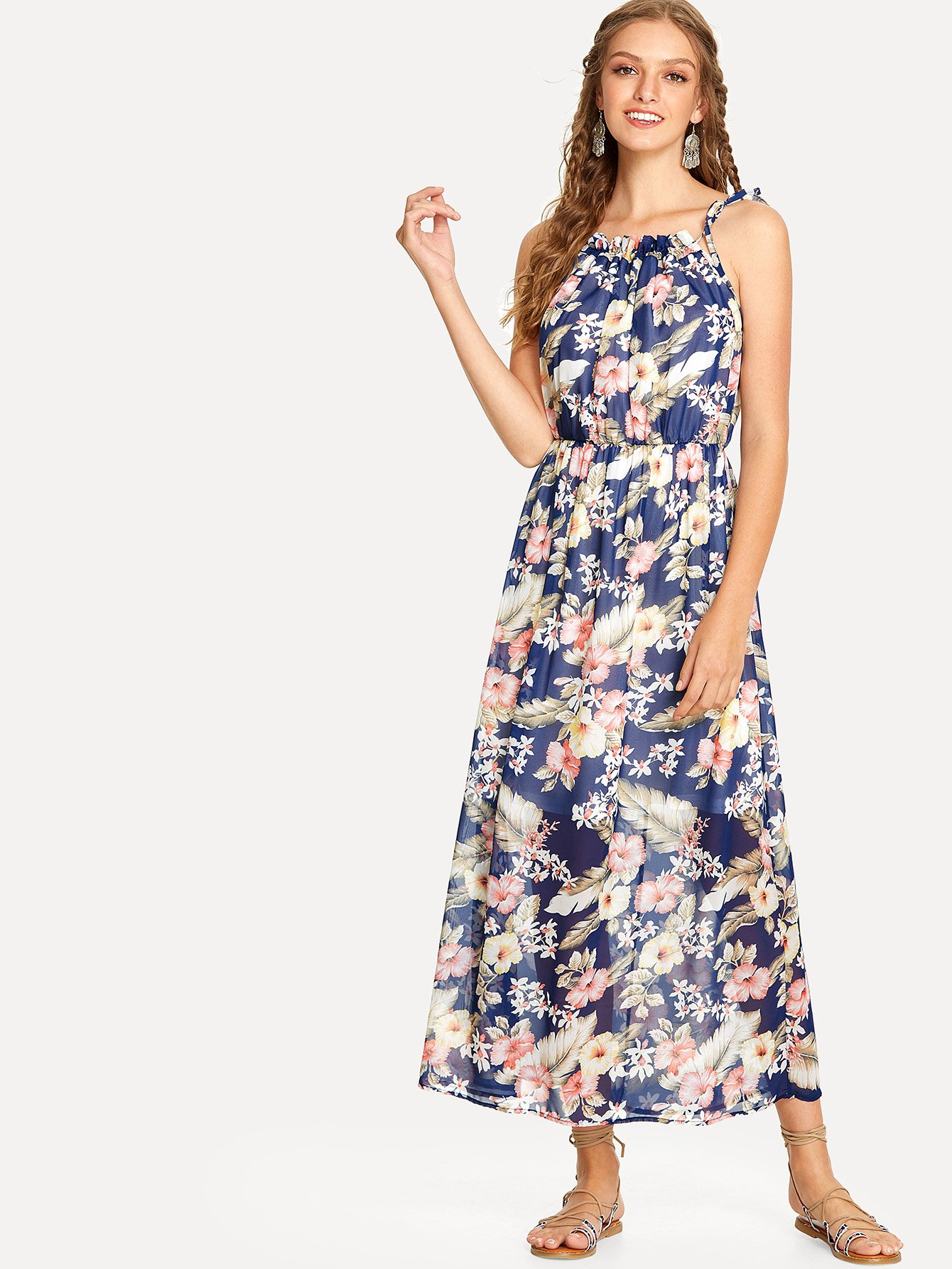Floral Print Frill Trim Cami Dress kids floral frill slip dress