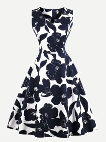 Floral Print V Neckline Dress