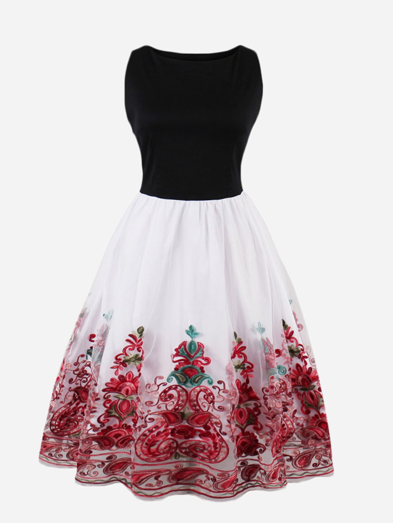 Платье комбо прозрачное с вышивкой цветы