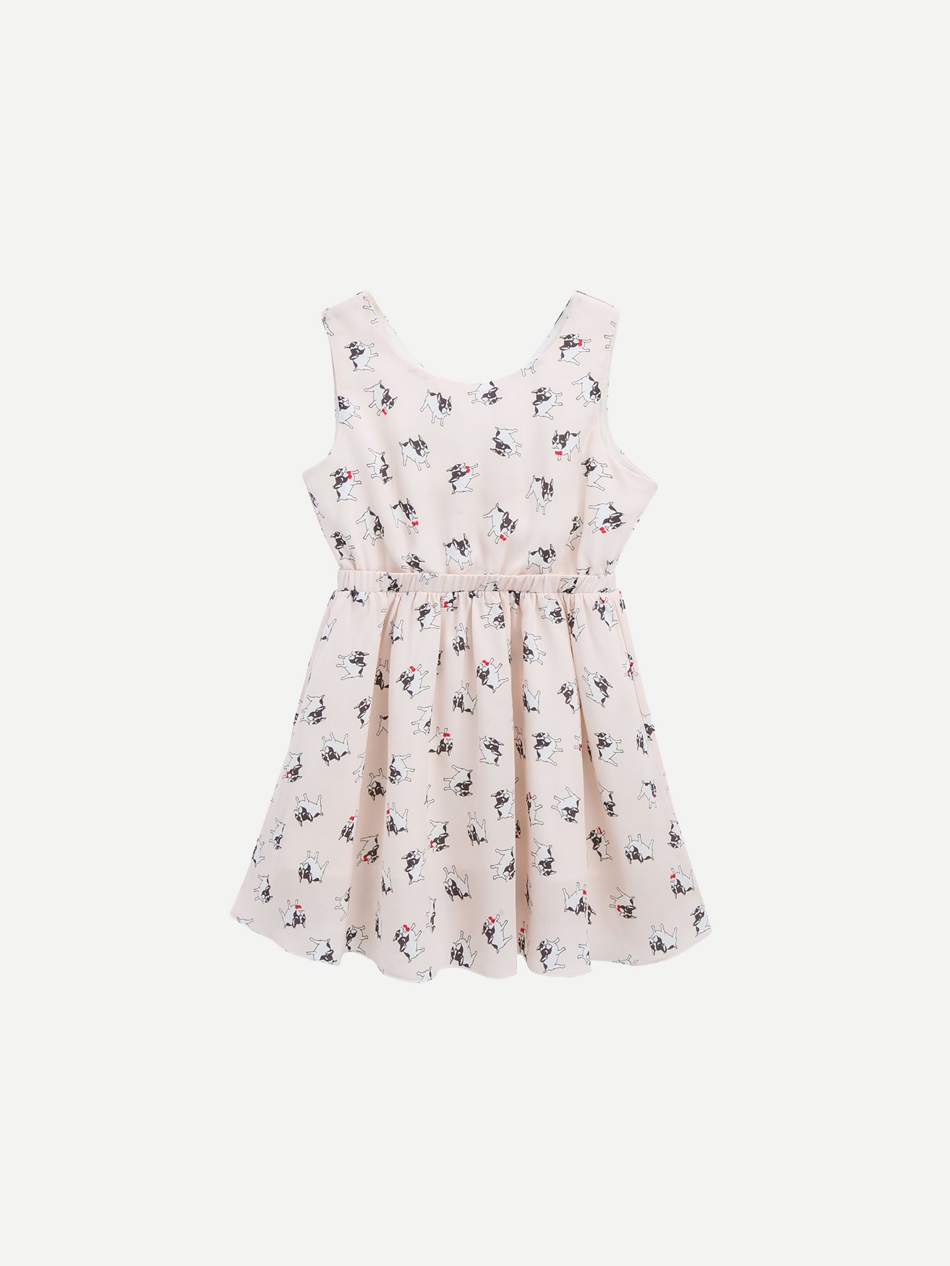 Платье с эластичным поясом и принтом собачки для детей