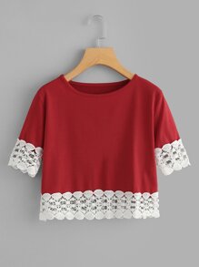 Contrast Crochet Trim Crop Top