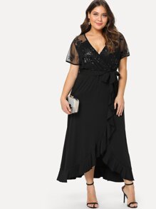 Semi Sheer Bodice Tie Waist Dress