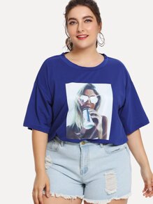 Figure Print Drop Shoulder Tee