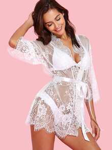 Lace Robe With Thong