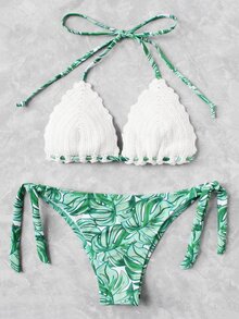 Palm Print Crochet Bikini Set