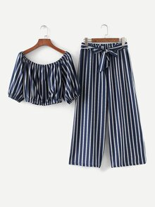 Bardot Striped Top With Wide Leg Pants