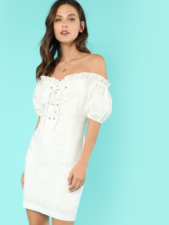 White Puff Sleeve Dress