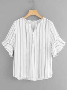 Flounce Sleeve Stripe Blouse