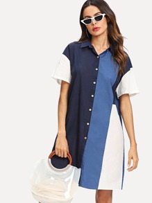 Block Stripe Shirt Dress