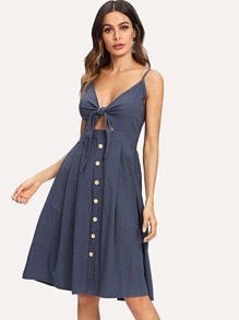 Self Tie Button Front Cami Dress