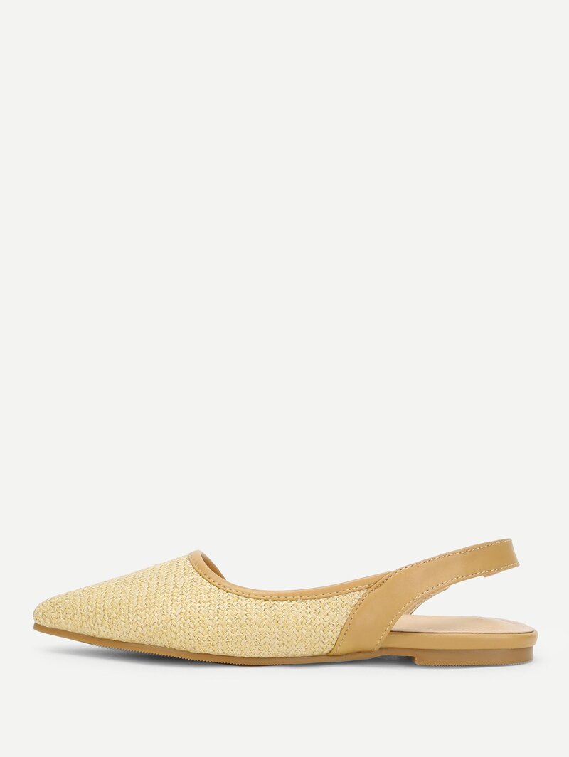 Pointed Toe Straw Flats, Apricot