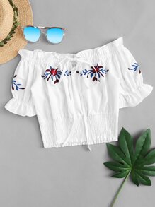 Off Shoulder Floral Embroidered Top