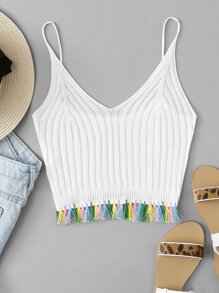Tassel Hem Knit Cami Top