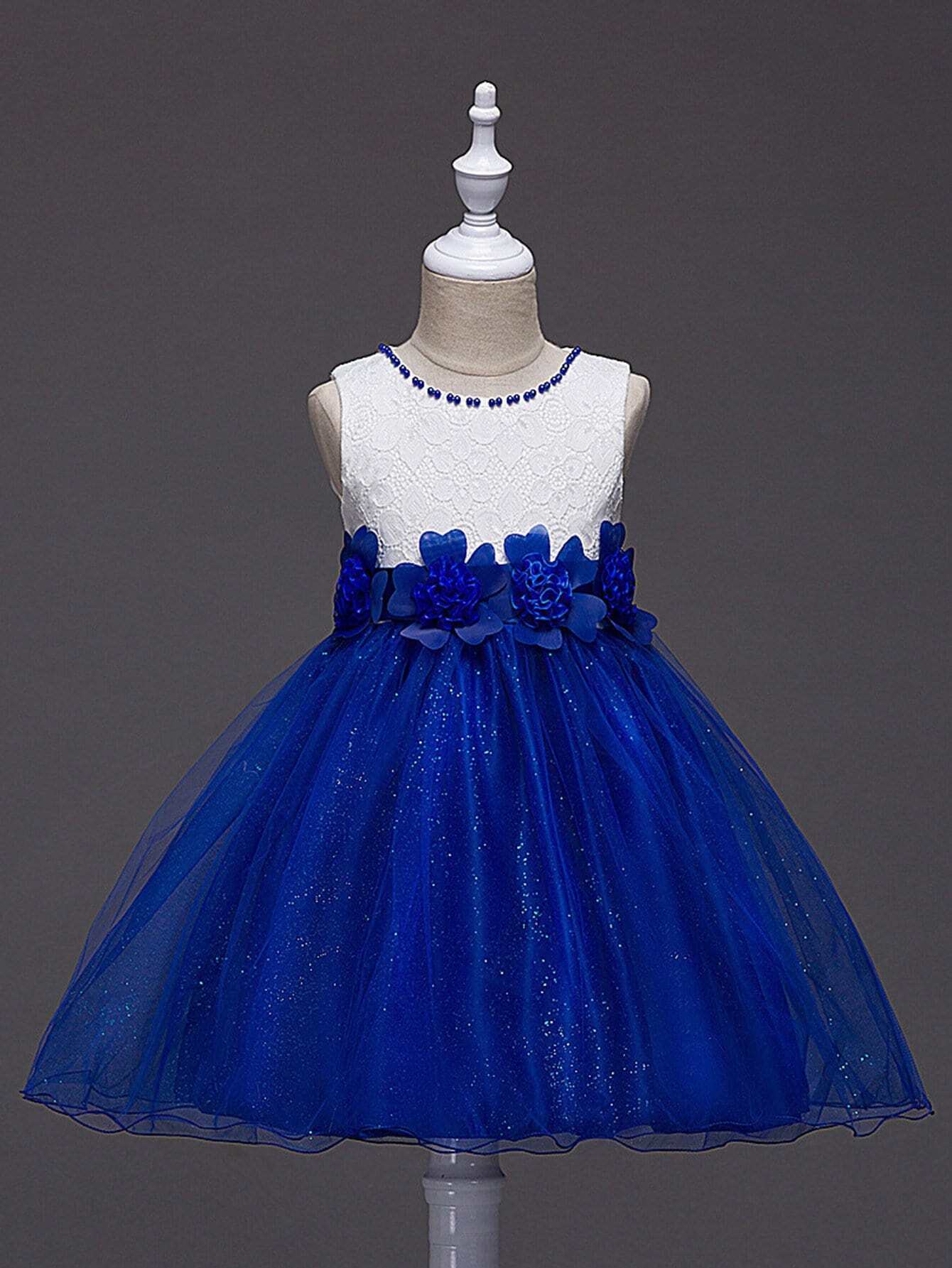 Бальное платье с прозрачными вставками с вышивкой кружева и с украшениями цветы для детей