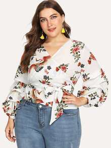 Floral Print Tie Waist Wrap Top