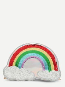 Sequin Overaly Rainbow Shaped Chain Bag 