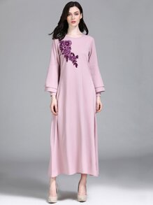 Floral Embroidered Layered Sleeve Dress