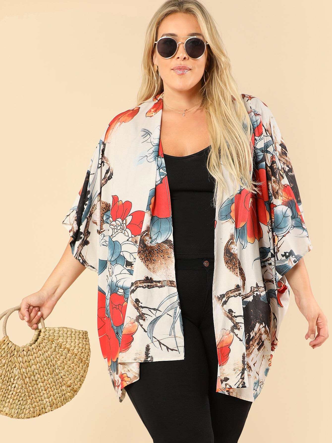 Кимоно пончо с принтом