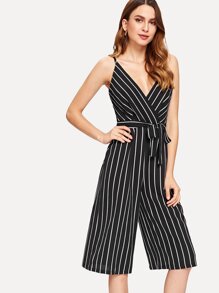 Self Tie Waist Striped Cami Jumpsuit
