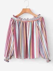 Multi-Stripe Frill Trim Blouse