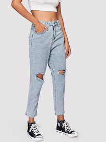 Frayed Hem Ripped Jeans