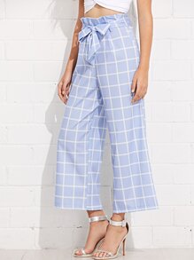 Self Belted Grid Palazzo Pants