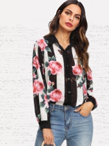 Block Stripe Floral Print Shirt