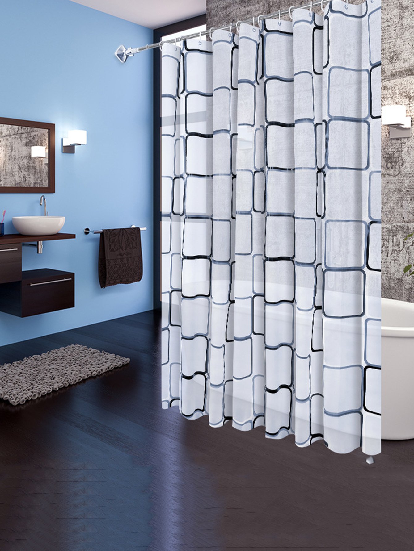 Занавеска для душа 1 шт и 12 крючков