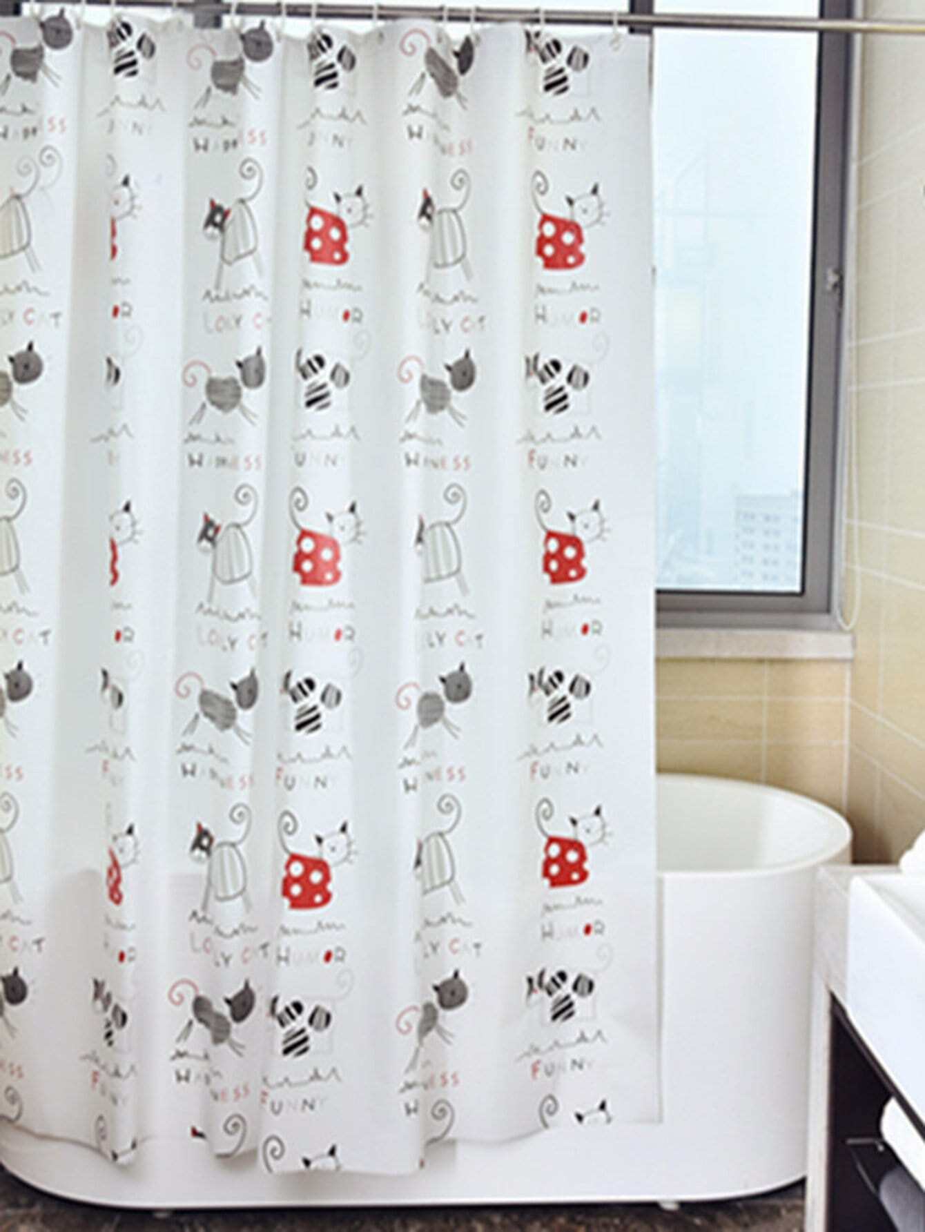 Занавеска для душа кошки 1 шт и 12 крючков