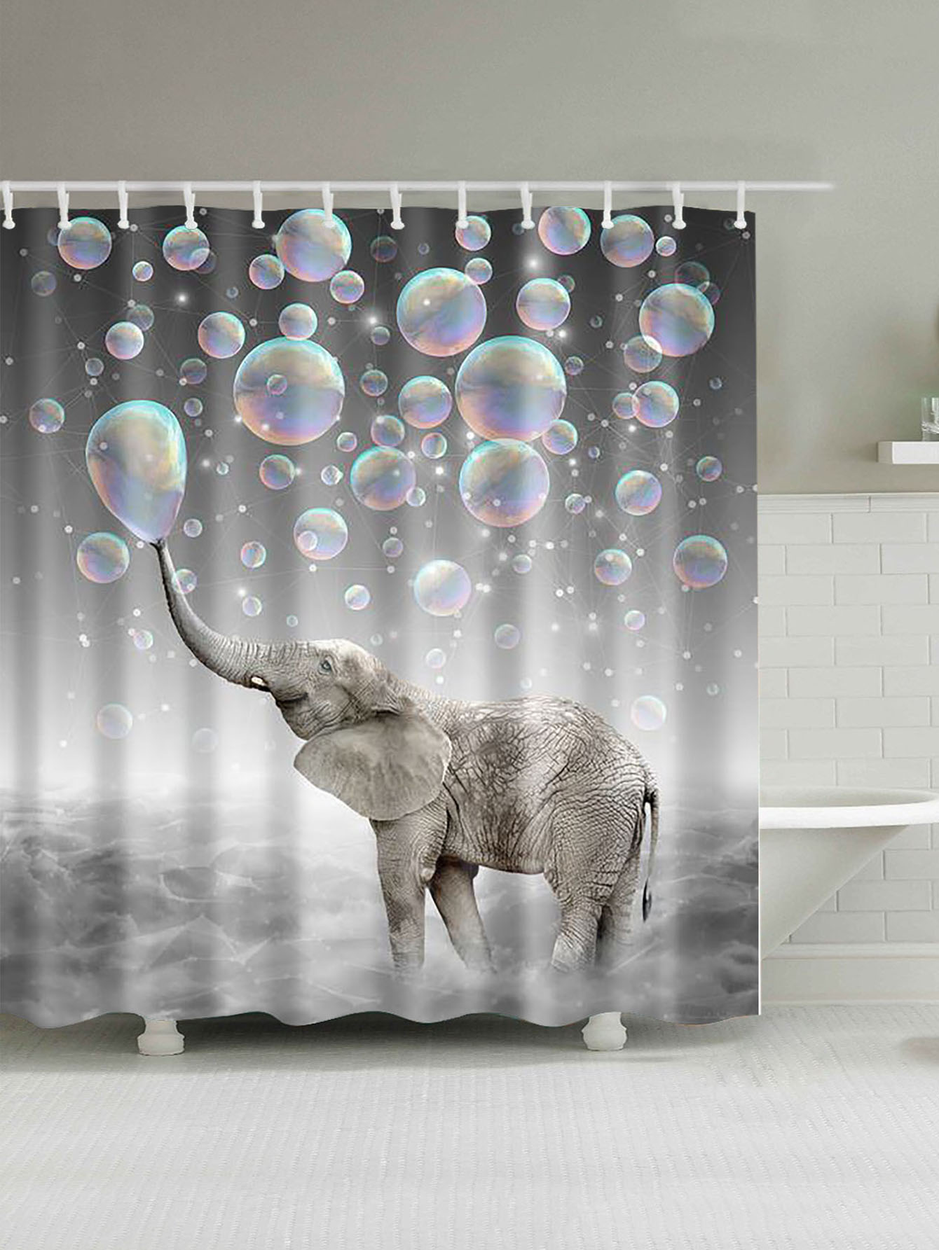 Занавеска для душа слон 1 шт и кольца 12 шт