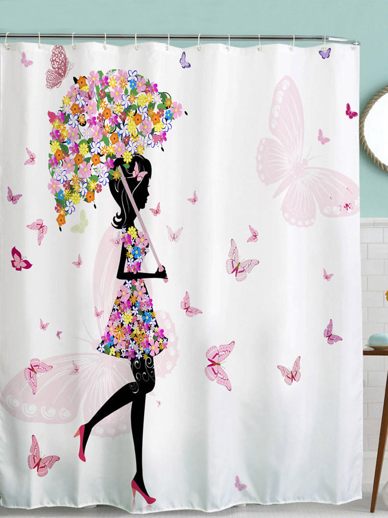 Занавеска для душа 1 шт девушка и кольца 12 шт