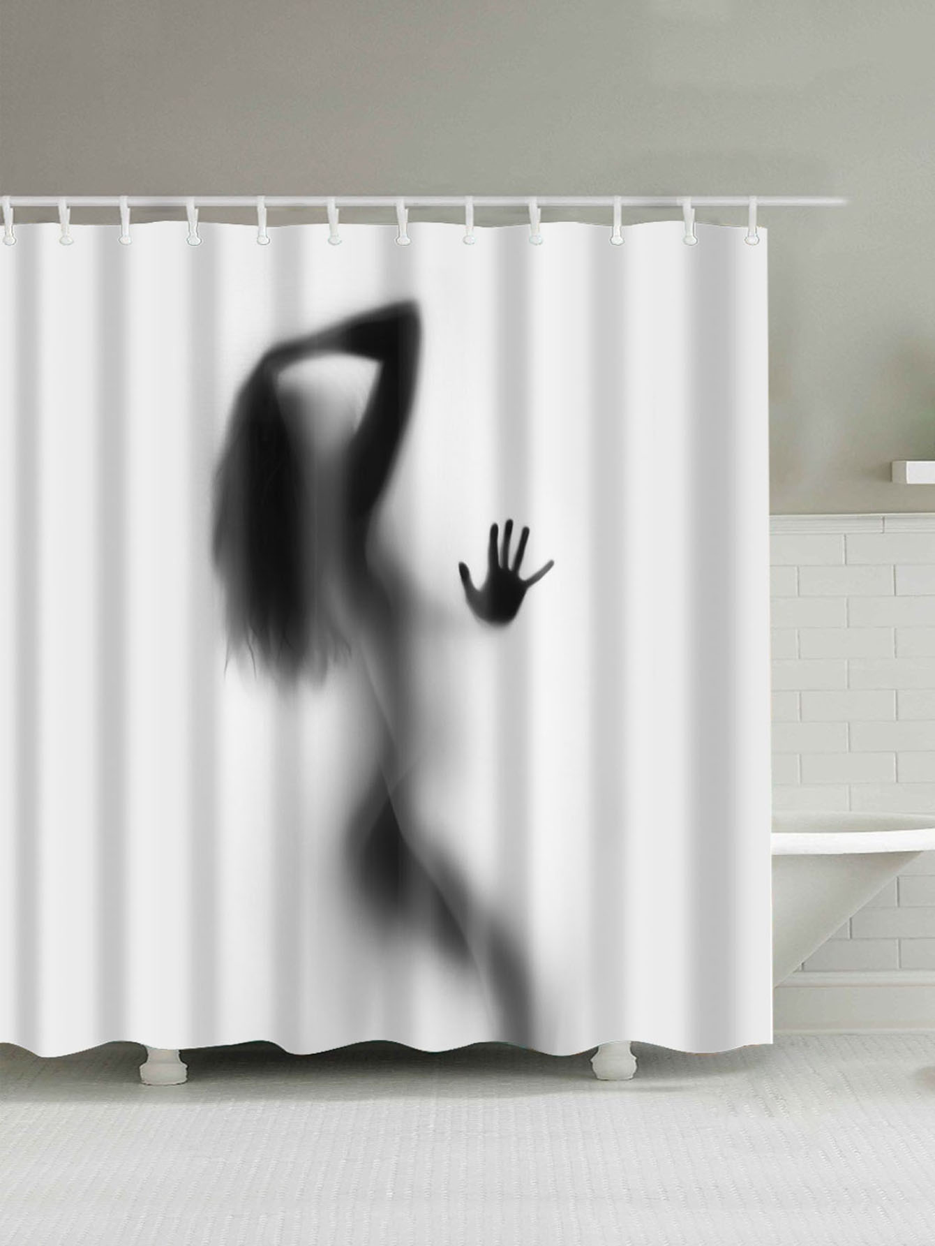 Занавеска для душа 1 шт тень девушки и кольца 12 шт