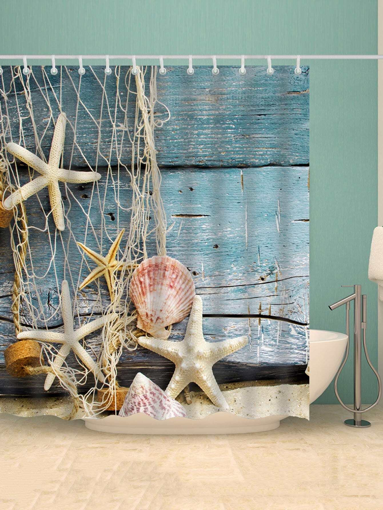 Занавеска для душа 1 шт ракушка и кольца 12 шт