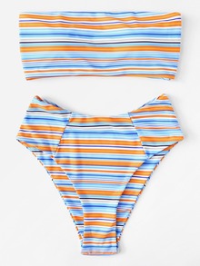 Striped High Waist Bikini Set