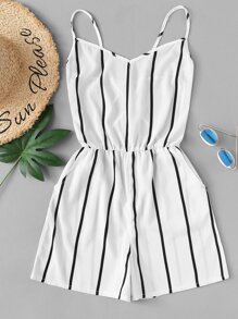Criss Cross Back Striped Romper