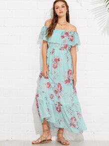 Flounce Off Shoulder Floral Dress