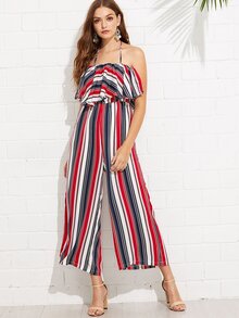 Flounce Off Shoulder Striped Jumpsuit