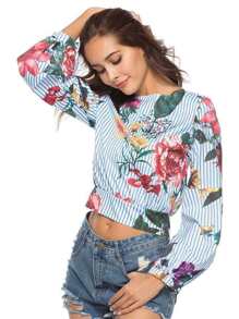Floral Print Striped Crop Top