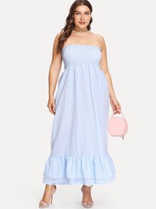 Tiered Ruffle Hem Shirred Tube Dress